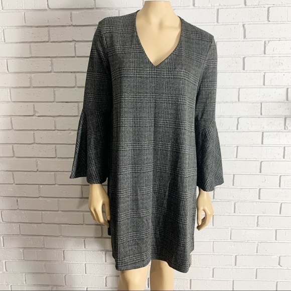 Mango Women's Gray V Neck Check Dress - Picture 1 of 8